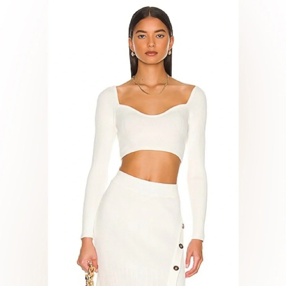 Revolve Significant Other Dacia Knit Long Sleeve Cropped Top in Cream Sz 4